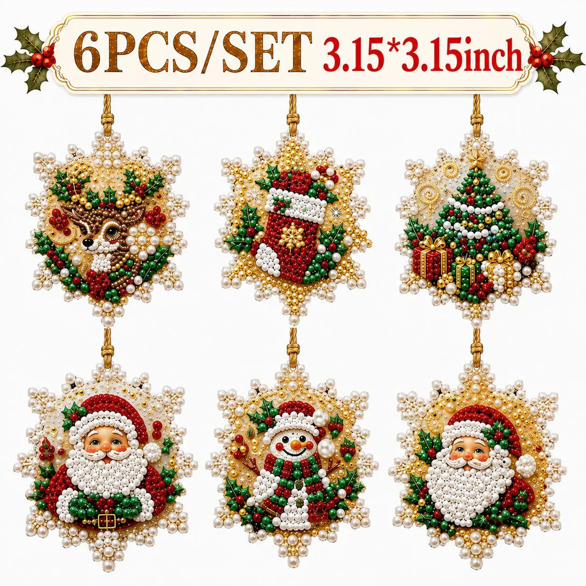 Christmas DIY Diamond Painting Ornaments Kit (12-Piece) – Xmas Tree Hanging Craft Decoration