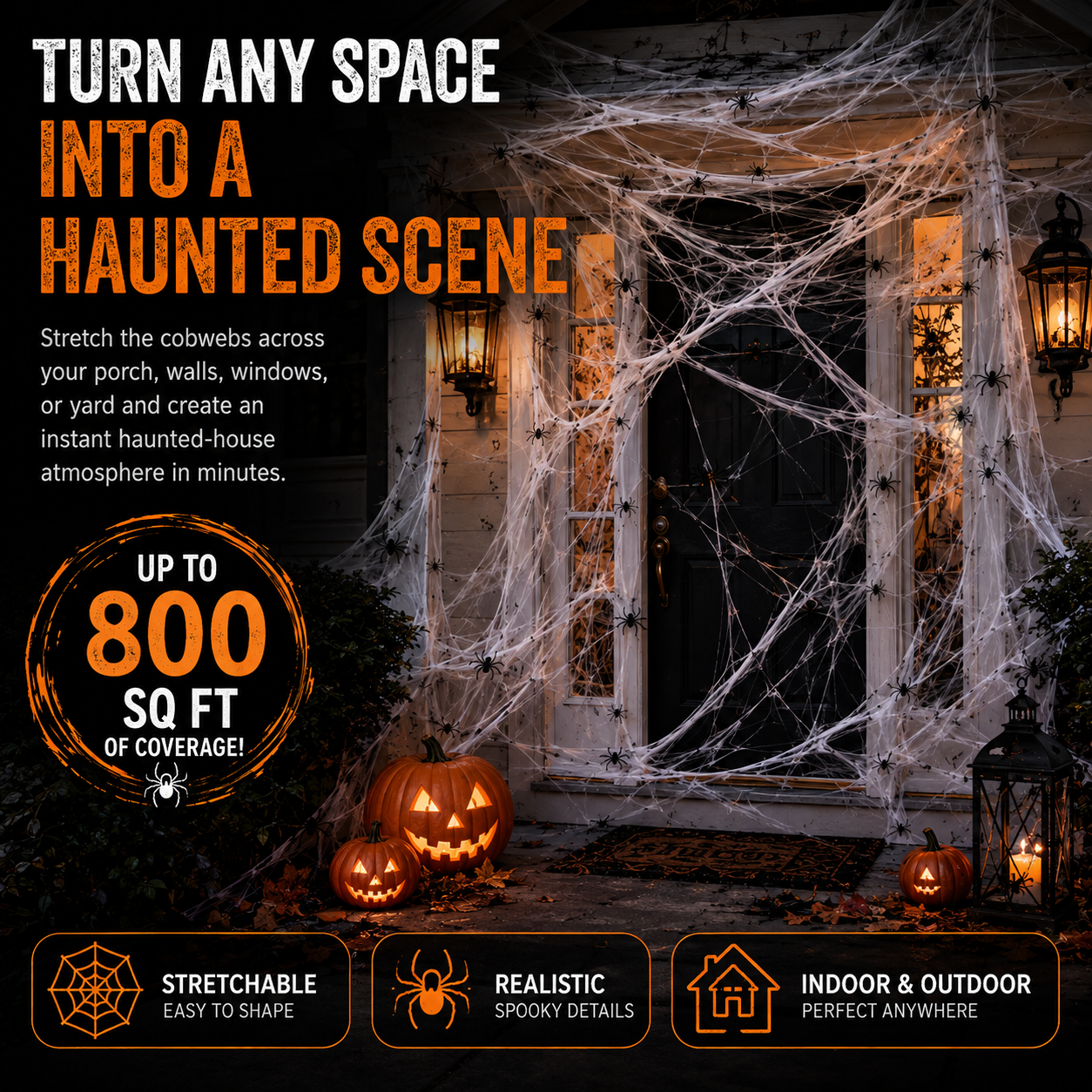 ๐ท๏ธ800 Sq Ft Stretchable Fake Spider Cobwebs