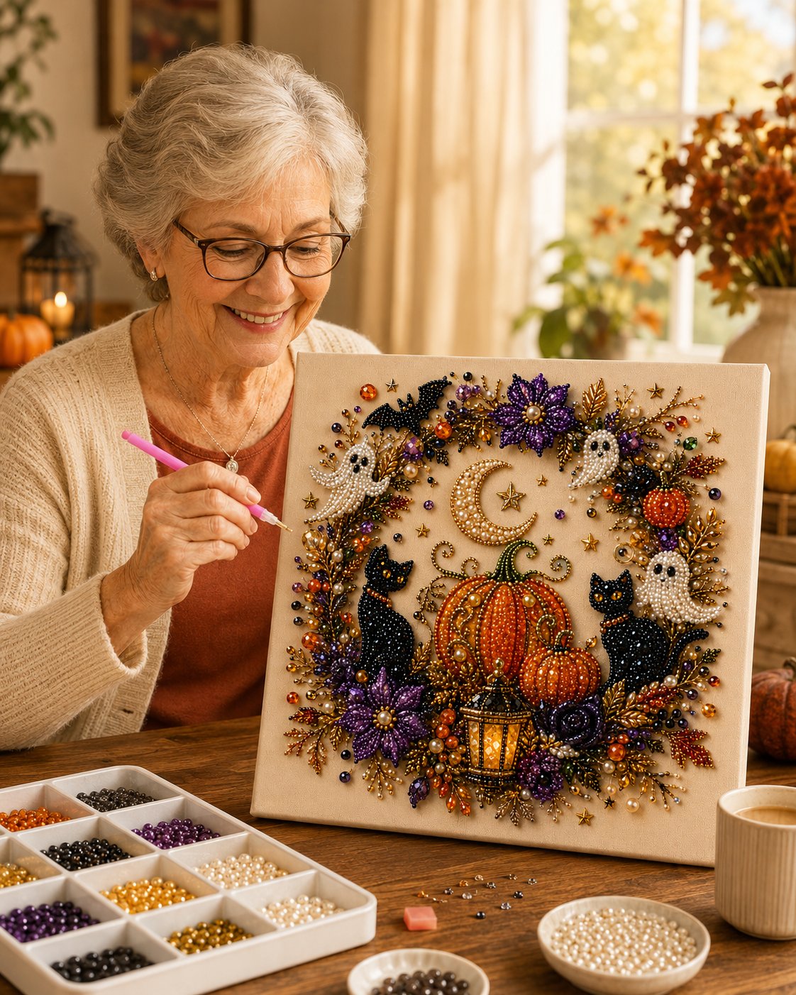 💥 Last Day 49% OFF – 🧙♀️✨ Halloween Pearl Art DIY Kit – Turn Tiny Pearls into Spooky-Cute Magic