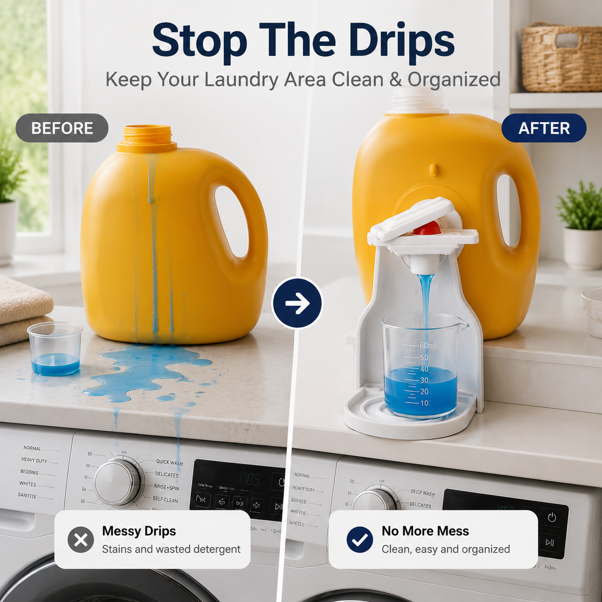 ๐งบ 2 Sets No-Drip Laundry Detergent Dispenser Cup Holder & Drip Tray