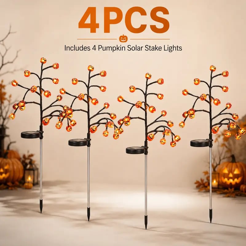 💥 Last Day 49% OFF – 🎃Solar Pumpkin Stake Lights