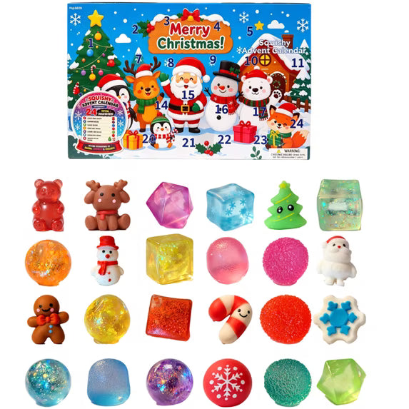 Lobby Inspired 24Pcs Squishy Fidget Toy Advent Calendar, Christmas Countdown Surprise Variety Squeeze Toy Pack, Kids Christmas Stocking Stuffer