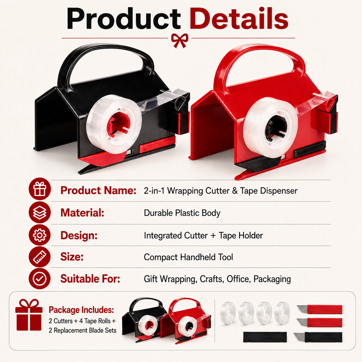 🎁2-in-1 Wrapping Cutter & Tape Dispenser