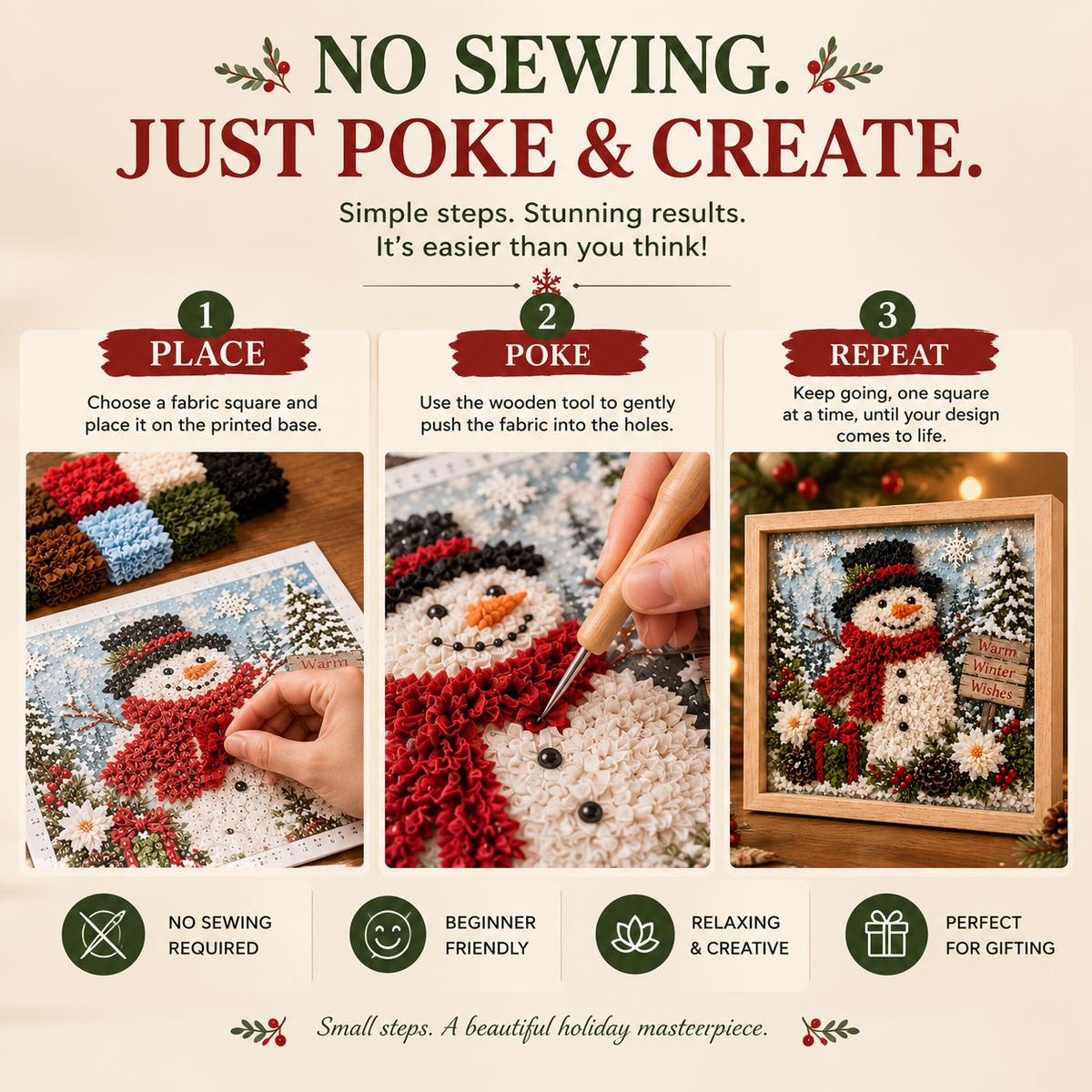 ⛄ CHRISTMAS SPECIAL | DIY Snowman Fabric Poke Art Kit – Handmade 3D Holiday Decoration Craft Set