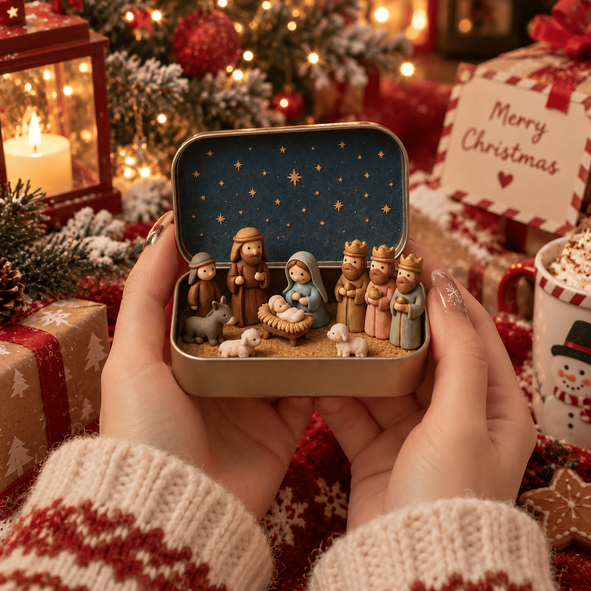 🔥Last Day 50% OFF - ✝️ Religious Pocket-Size Mini Nativity Scene Set with Storage Box