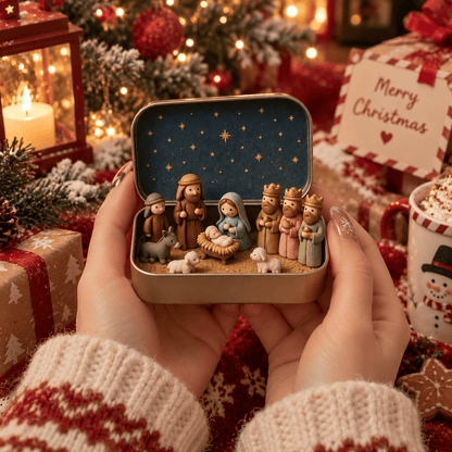 🔥Last Day 50% OFF - ✝️ Religious Pocket-Size Mini Nativity Scene Set with Storage Box