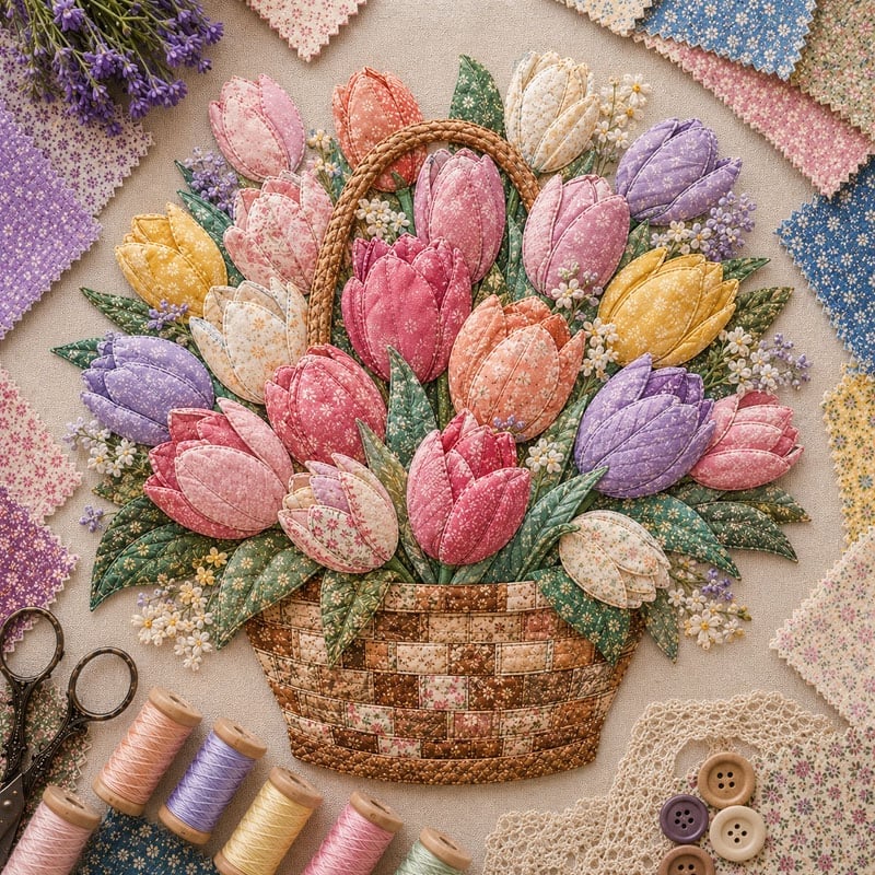 🔥HOT SALE 69% OFF - 🌸Floral Basket Patchwork DIY Kit | 3D Layered Fabric Flower Art Craft for Home Decor & Gifts