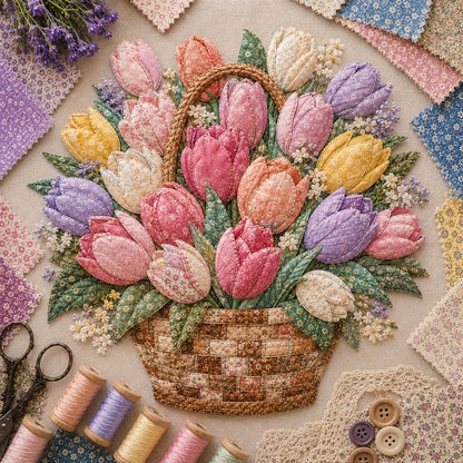 🔥HOT SALE 69% OFF - 🌸Floral Basket Patchwork DIY Kit | 3D Layered Fabric Flower Art Craft for Home Decor & Gifts