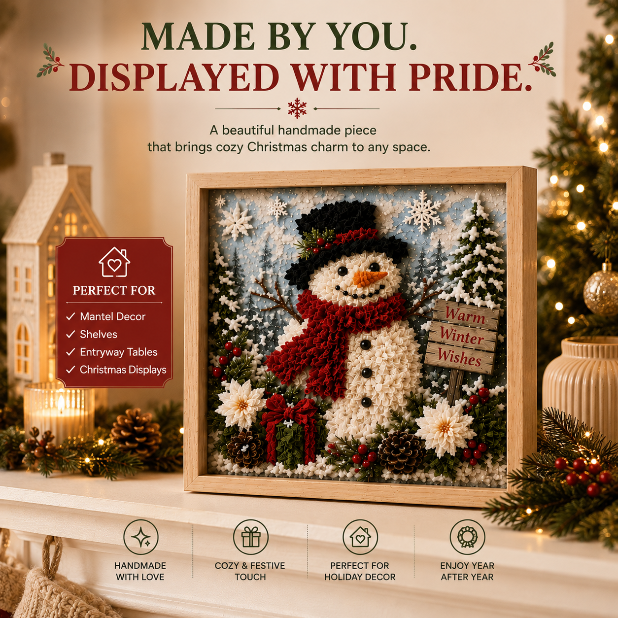 ⛄ CHRISTMAS SPECIAL | DIY Snowman Fabric Poke Art Kit – Handmade 3D Holiday Decoration Craft Set
