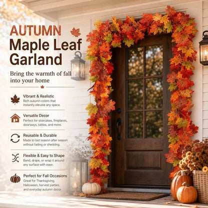 🔥Last Day 60% OFF🍁Lighted Autumn Maple Leaf Garland- Warm LED Fall Mantel, Window & Doorway Decor🍂