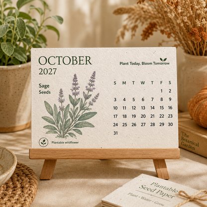 GrowBloom™ 2027 Plantable Seed Calendar – Eco-Friendly Seed Paper Calendar with 12 Monthly Designs