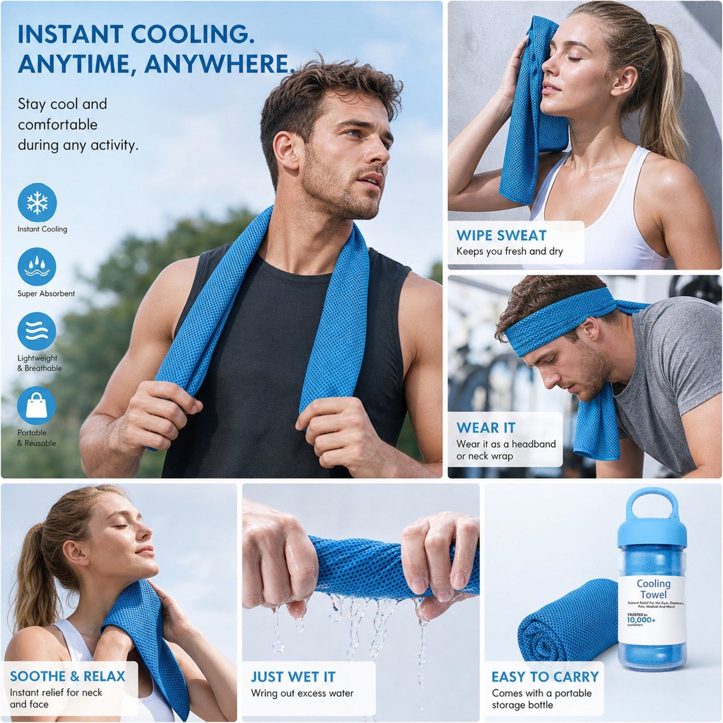 🔥LAST DAY 50% OFF - 🏃❄️Cold Sweat Towel You Can Use Anywhere, Anytime! Reusable Soft Absorbent Cooling Portable
