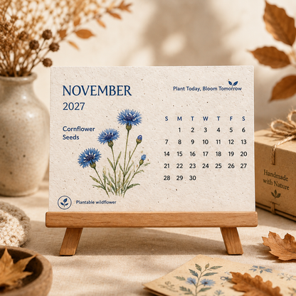 GrowBloom™ 2027 Plantable Seed Calendar – Eco-Friendly Seed Paper Calendar with 12 Monthly Designs