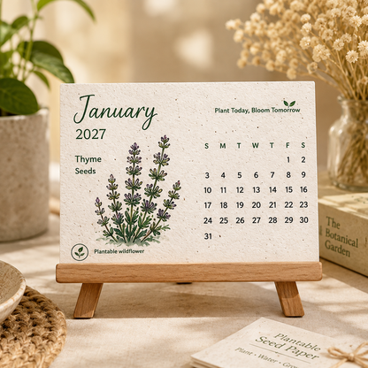 GrowBloom™ 2027 Plantable Seed Calendar – Eco-Friendly Seed Paper Calendar with 12 Monthly Designs