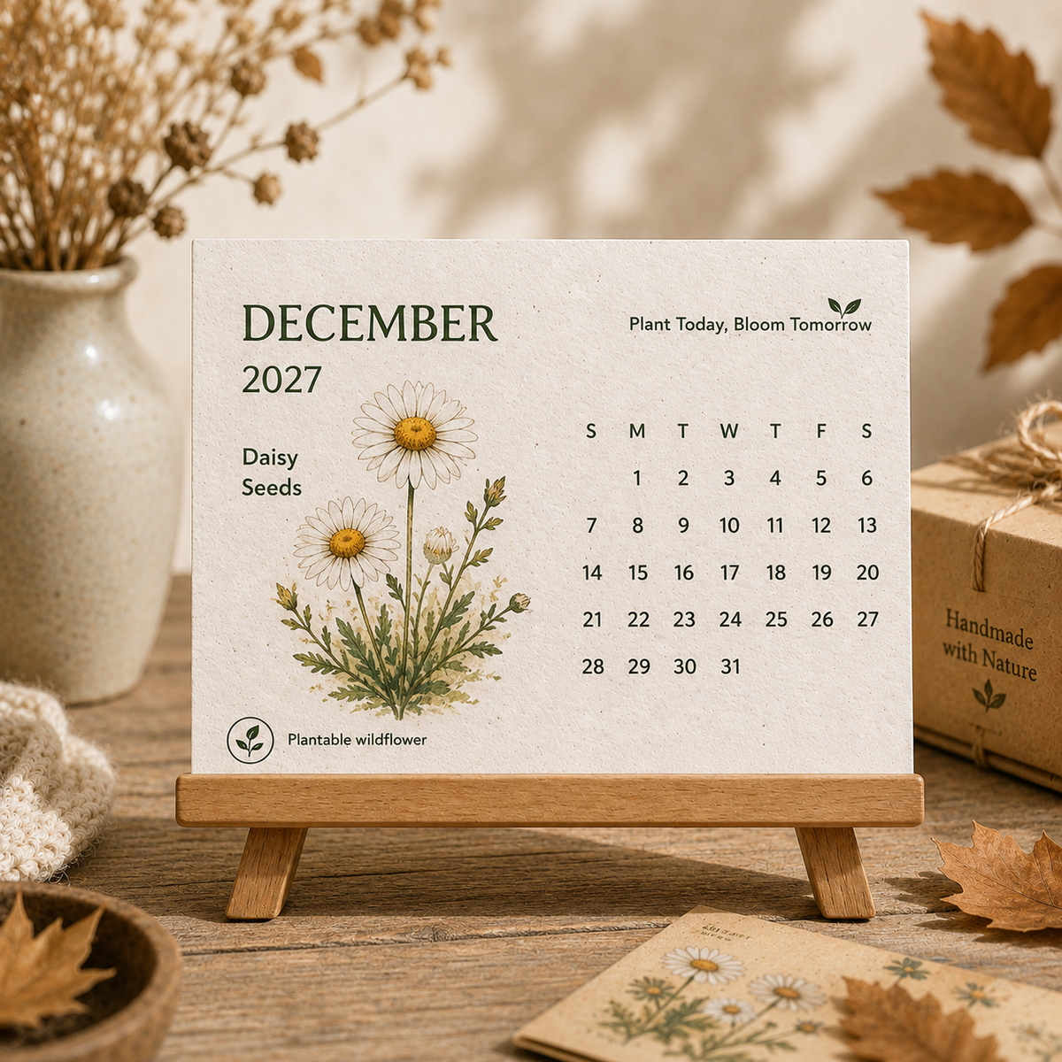GrowBloom™ 2027 Plantable Seed Calendar – Eco-Friendly Seed Paper Calendar with 12 Monthly Designs