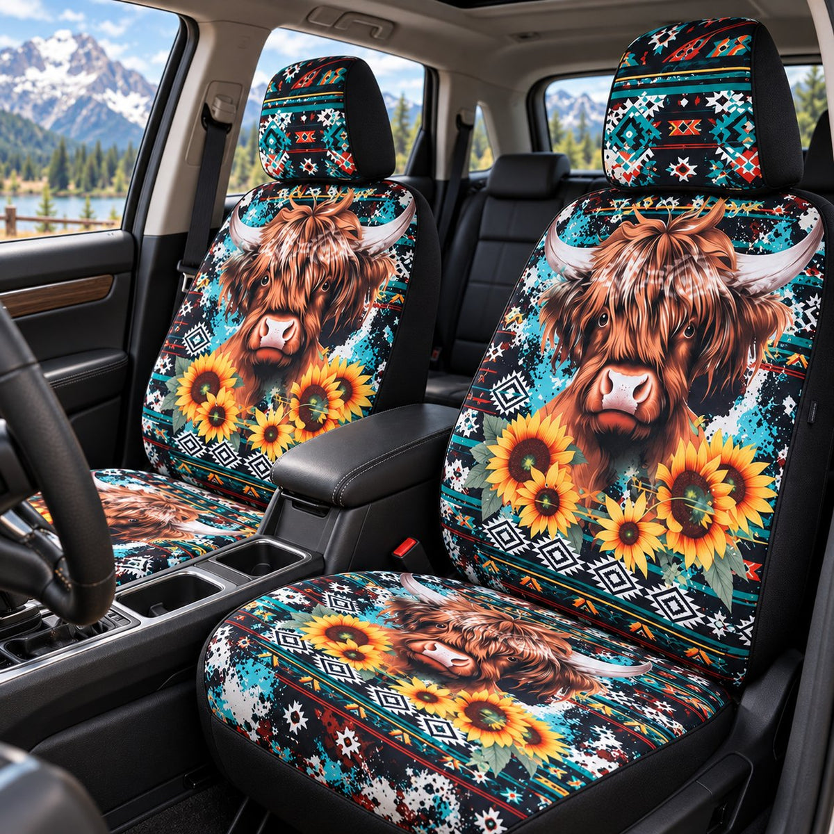 🐂 Highland Cow Western Car Seat Covers