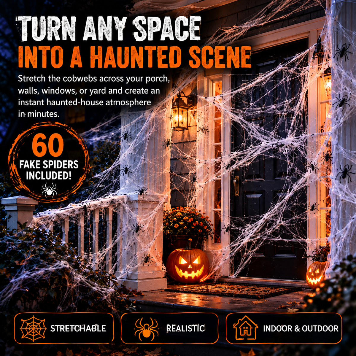 🕷️800 Sq Ft Stretchable Fake Spider Cobwebs