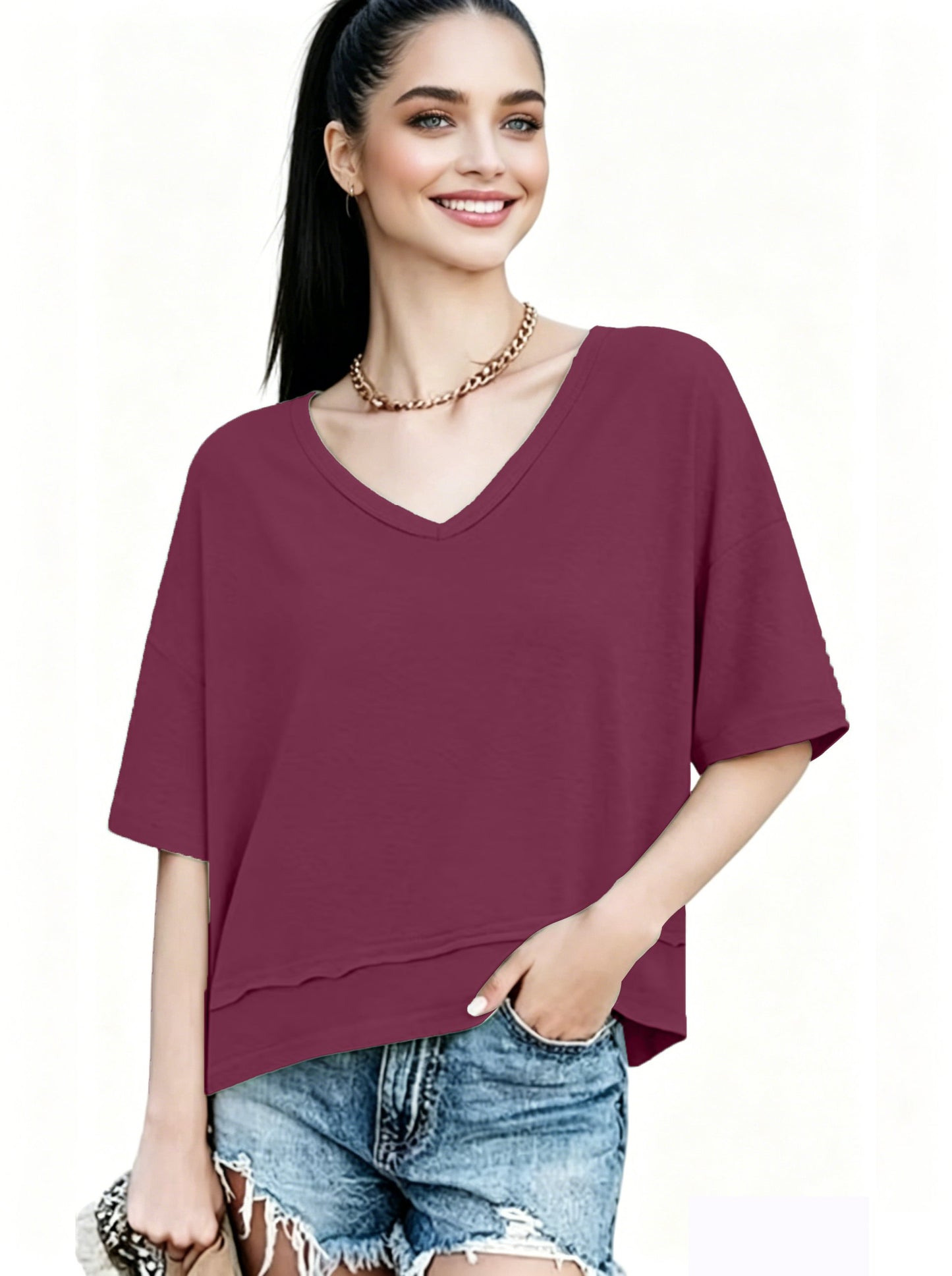 Women's Summer V Neck T Shirts | Casual Short Sleeve Flowy Tops | Cute Loose Fit Basic Tees | Premium Blend Fabric | Flattering V-Neckline
