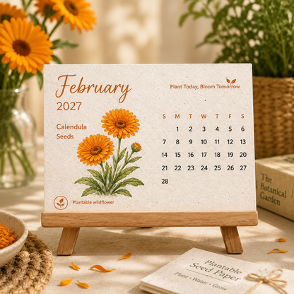 GrowBloom™ 2027 Plantable Seed Calendar – Eco-Friendly Seed Paper Calendar with 12 Monthly Designs