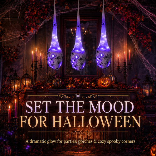 🕷️Glowing Spider Egg Sacs Set – Creepy Halloween Hanging Lights