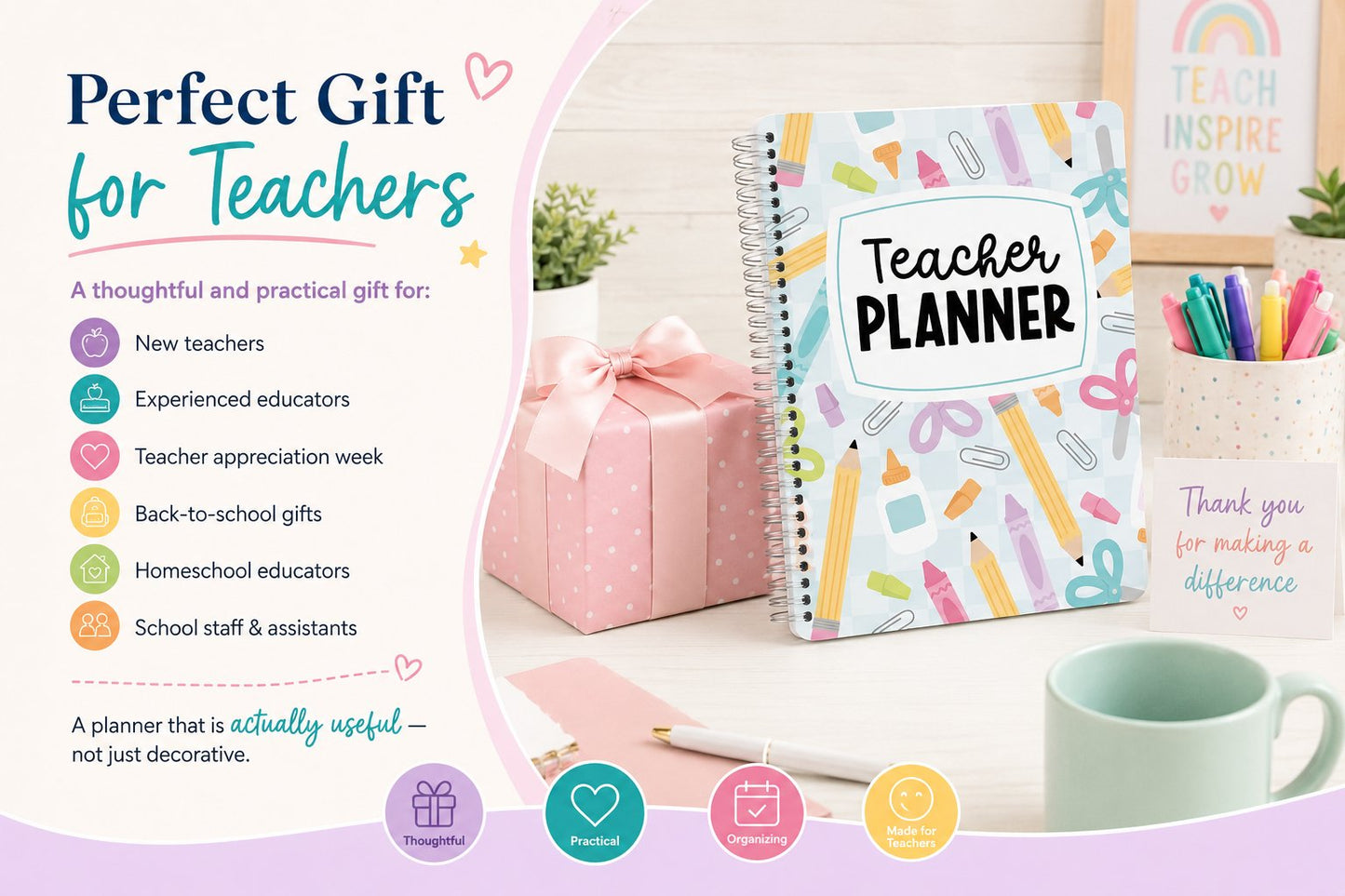 🍎 Undated Teacher Planner 2026–2027 | Weekly & Monthly Classroom Organizer for Lesson Planning, Scheduling & Teacher Productivity