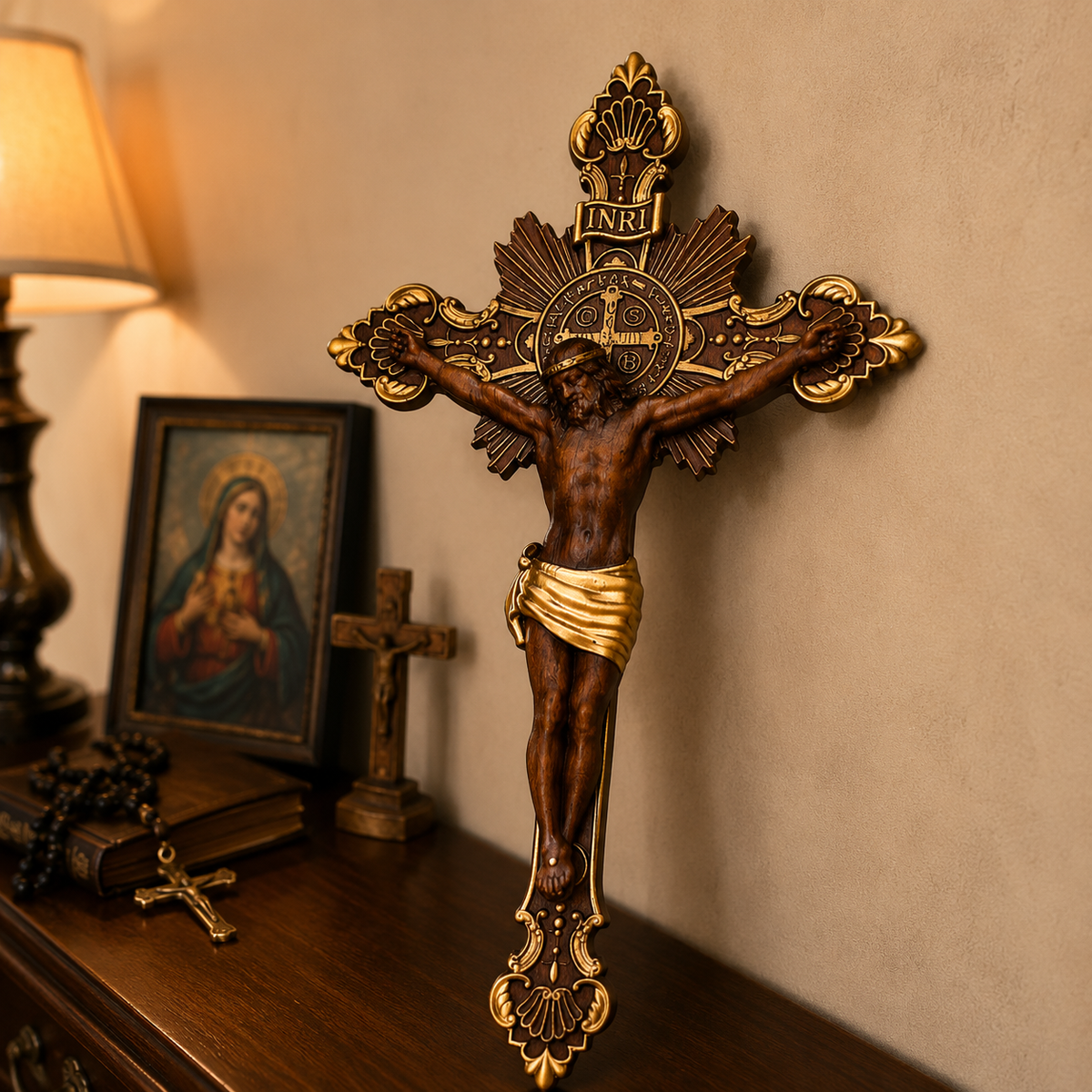 St. Benedict Exorcism Cross wood carved - Bless you and your family