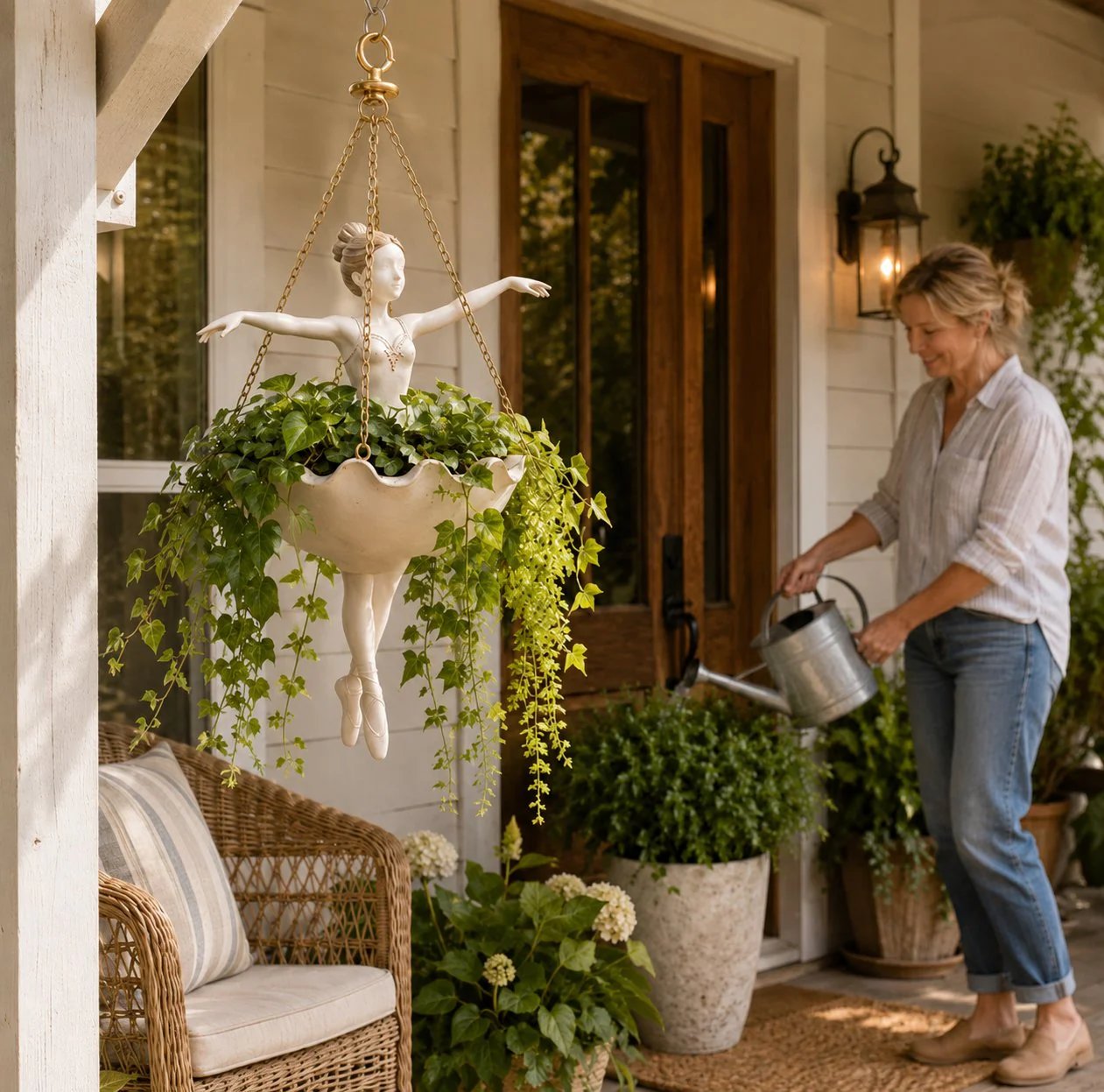 🎁🎉Only $25.99 This Week🎉💃 Ballet Dancer Hanging Planter– 🌿Elegant Garden Decor for Porch & Patio