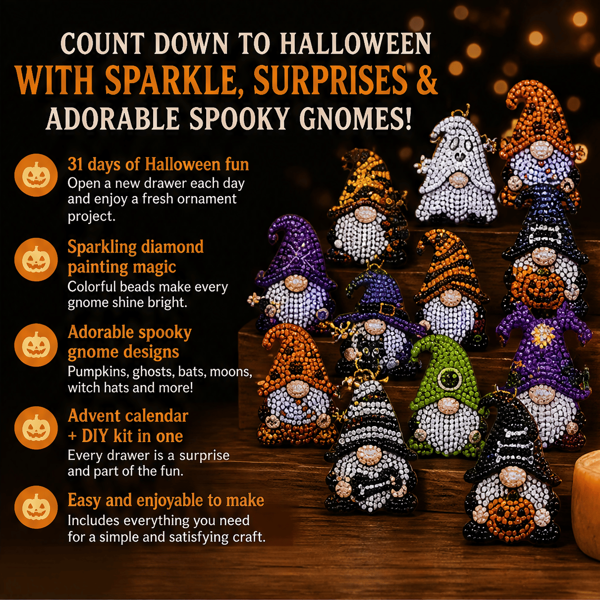 🔥LAST DAY 60% OFF - 🎃✨ 31 Days of Gnome Surprises Halloween Diamond Painting Advent Calendar