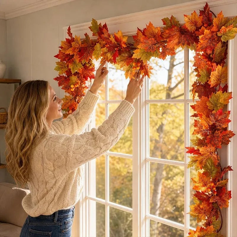 🔥Last Day 60% OFF🍁Lighted Autumn Maple Leaf Garland- Warm LED Fall Mantel, Window & Doorway Decor🍂