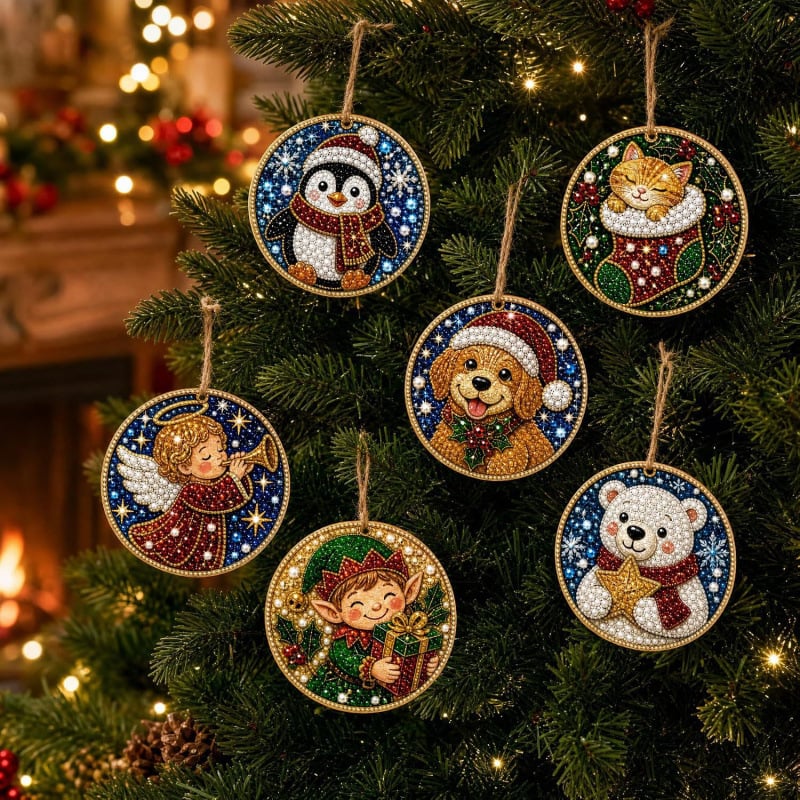 🔥Hot Sale 49% Off🎄Christmas DIY Diamond Painting Ornaments Kit (6-Piece) – Xmas Tree Hanging Craft Decoration