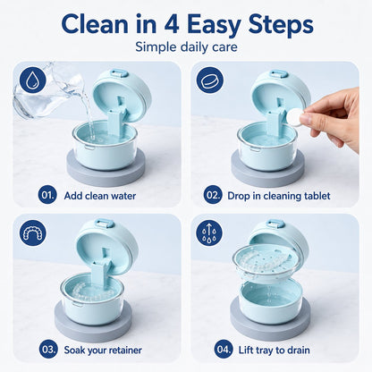 🦷✨3-in-1 Retainer Cleaning & Storage Case – Portable Leak-Resistant Soak Box with Drain Tray, Mirror & Cleaning Brush 🎁Buy 2 Free Shipping