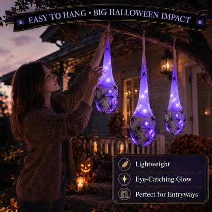 🕷️Glowing Spider Egg Sacs Set – Creepy Halloween Hanging Lights