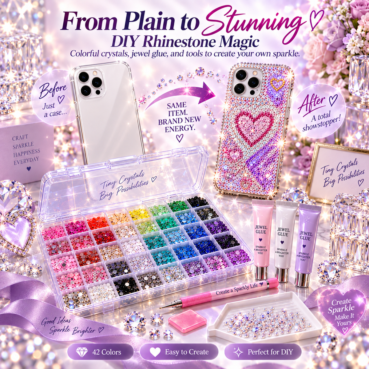 💎Ultimate Crystal Bedazzling Kit✨ – Multi-Color Flatback Rhinestones & DIY Tools