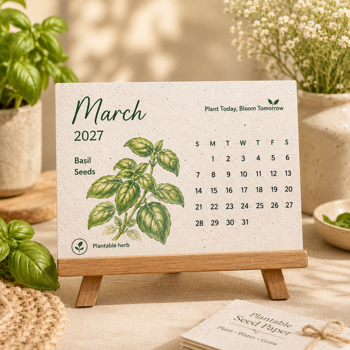 GrowBloom™ 2027 Plantable Seed Calendar – Eco-Friendly Seed Paper Calendar with 12 Monthly Designs