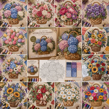 🔥HOT SALE 69% OFF - 🌸Floral Basket Patchwork DIY Kit | 3D Layered Fabric Flower Art Craft for Home Decor & Gifts