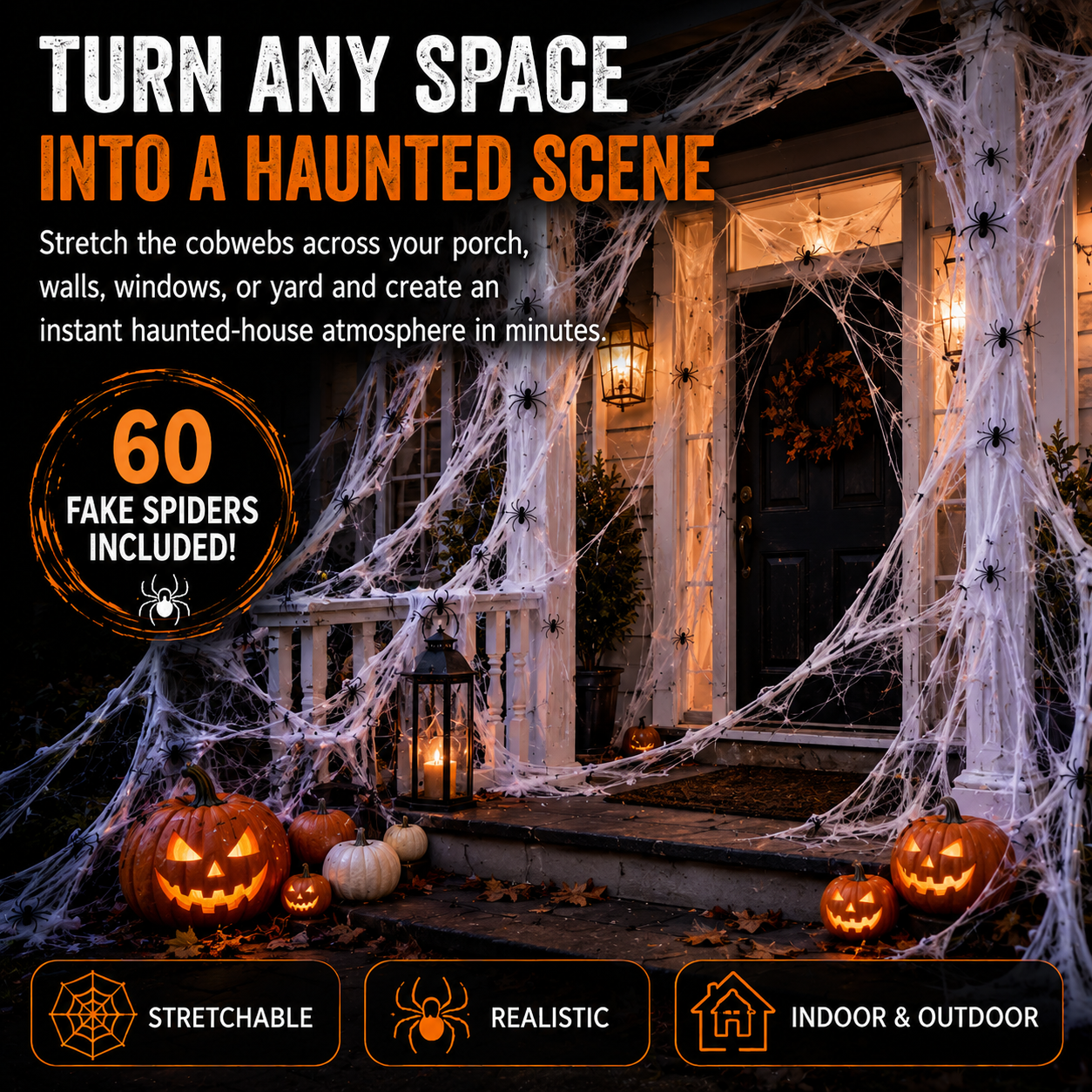 🕷️800 Sq Ft Stretchable Fake Spider Cobwebs