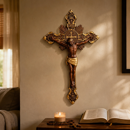 St. Benedict Exorcism Cross wood carved - Bless you and your family