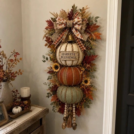 🎁 Last Day 50% OFF✨-🎄Lighted Stacked Pumpkin Fall Door Decorfor Cozy Autumn Home Entryway Charm 🍂