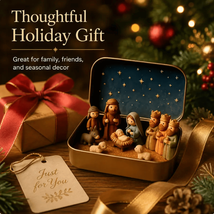 🔥Last Day 50% OFF - ✝️ Religious Pocket-Size Mini Nativity Scene Set with Storage Box