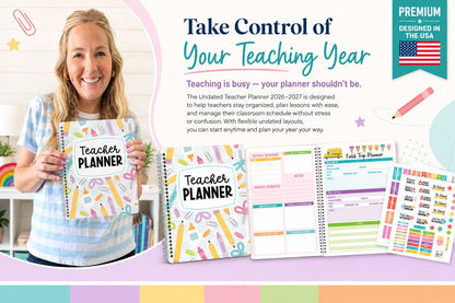 🍎 Undated Teacher Planner 2026–2027 | Weekly & Monthly Classroom Organizer for Lesson Planning, Scheduling & Teacher Productivity