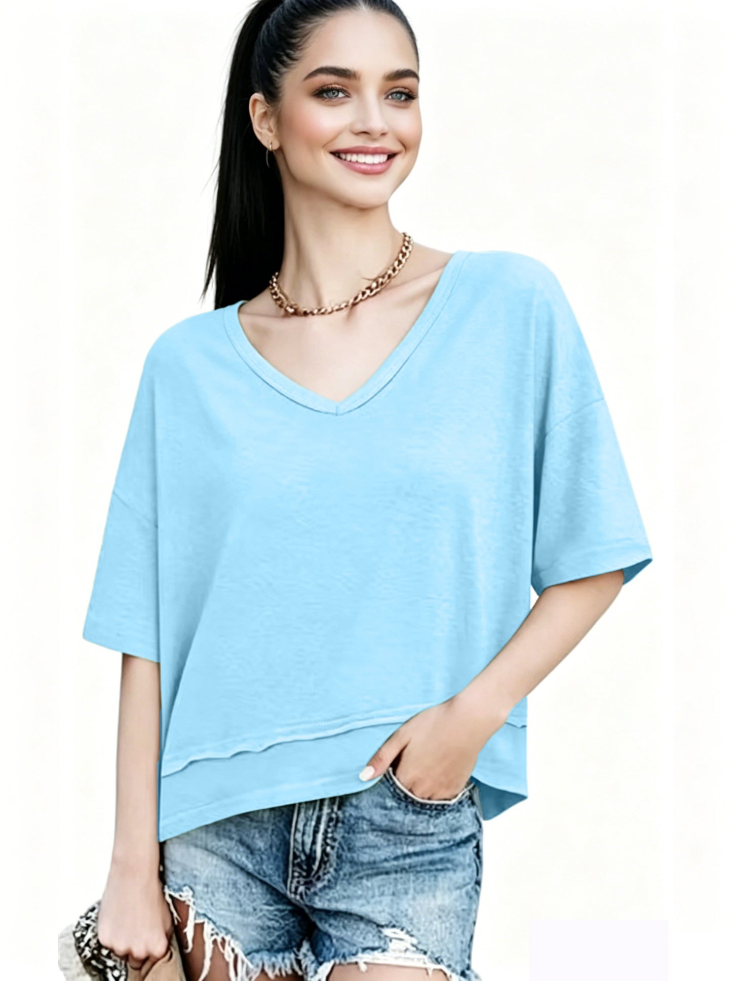 Women's Summer V Neck T Shirts | Casual Short Sleeve Flowy Tops | Cute Loose Fit Basic Tees | Premium Blend Fabric | Flattering V-Neckline