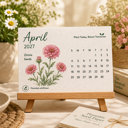 GrowBloom™ 2027 Plantable Seed Calendar – Eco-Friendly Seed Paper Calendar with 12 Monthly Designs