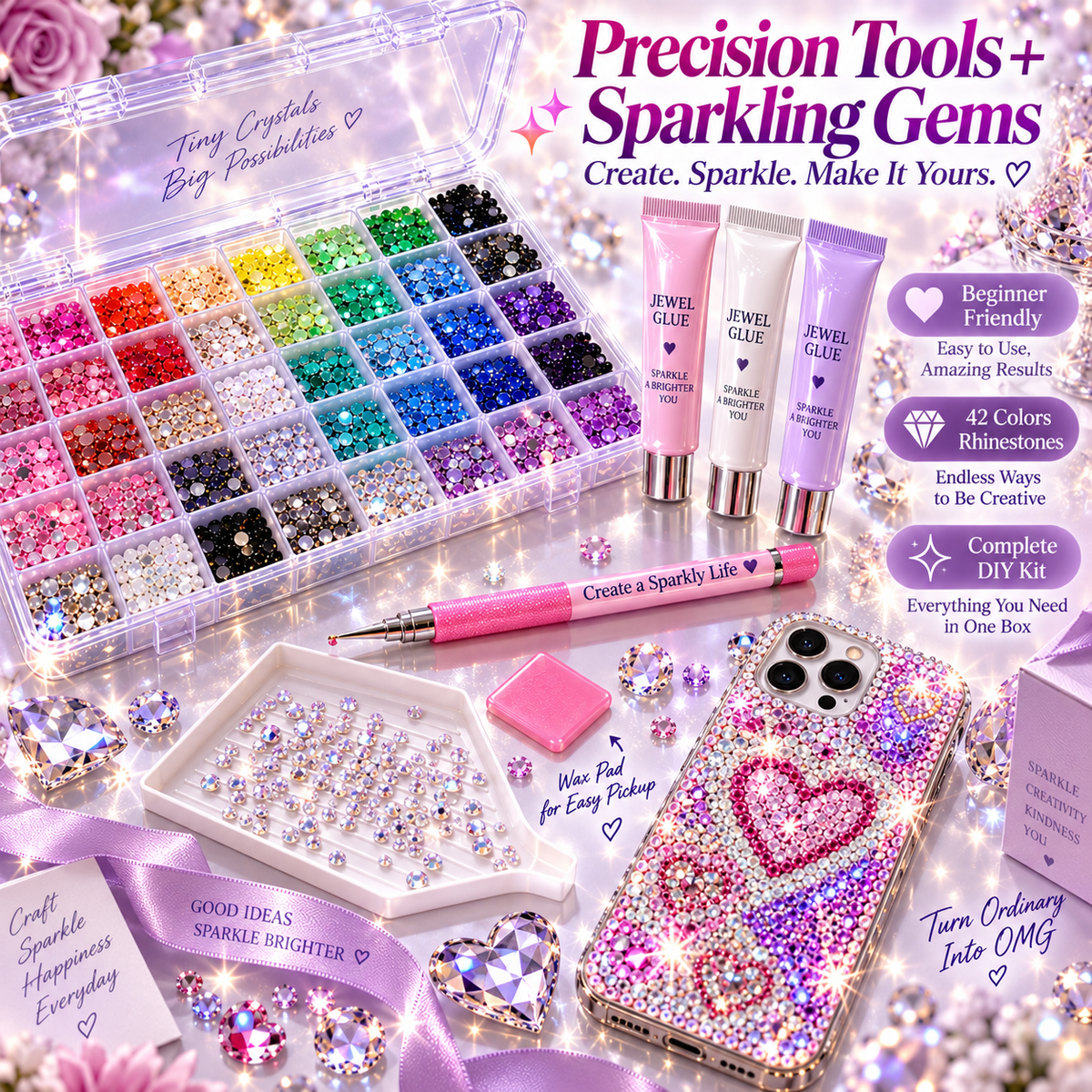 💎Ultimate Crystal Bedazzling Kit✨ – Multi-Color Flatback Rhinestones & DIY Tools