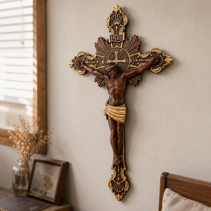 St. Benedict Exorcism Cross wood carved - Bless you and your family