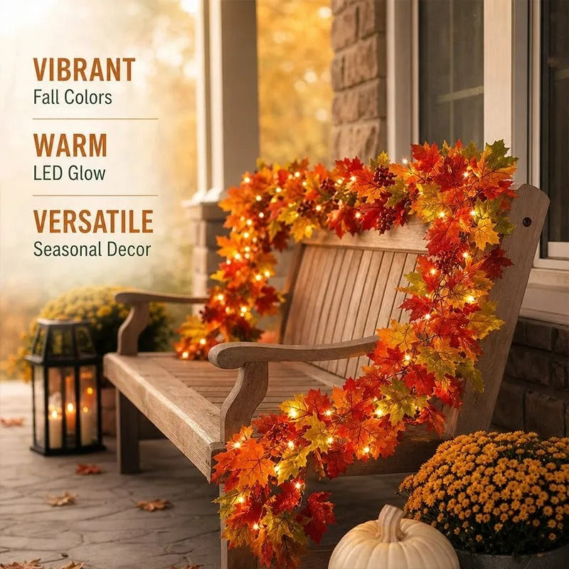 🔥Last Day 60% OFF🍁Lighted Autumn Maple Leaf Garland- Warm LED Fall Mantel, Window & Doorway Decor🍂