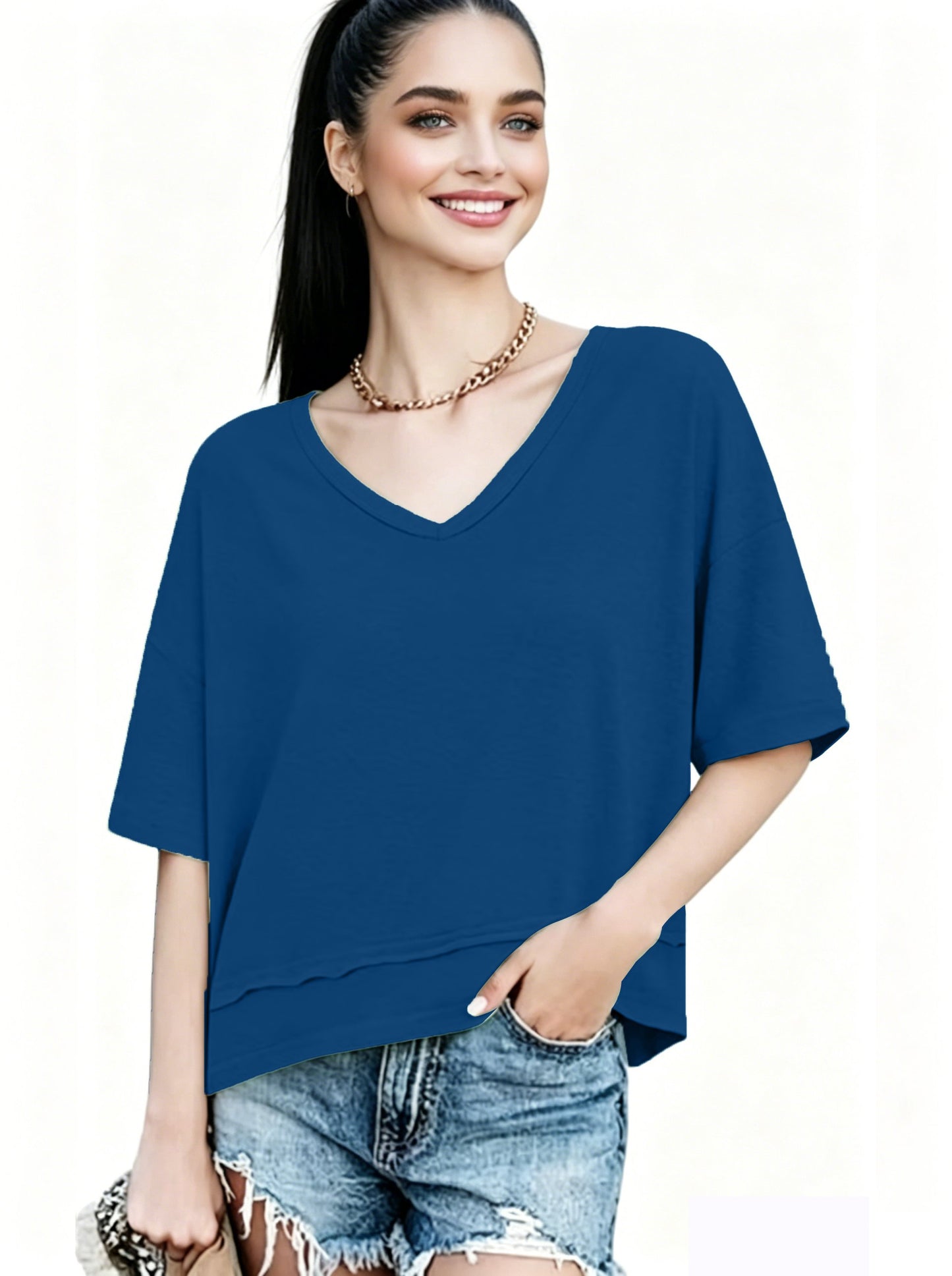 Women's Summer V Neck T Shirts | Casual Short Sleeve Flowy Tops | Cute Loose Fit Basic Tees | Premium Blend Fabric | Flattering V-Neckline