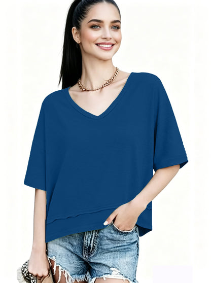 Women's Summer V Neck T Shirts | Casual Short Sleeve Flowy Tops | Cute Loose Fit Basic Tees | Premium Blend Fabric | Flattering V-Neckline