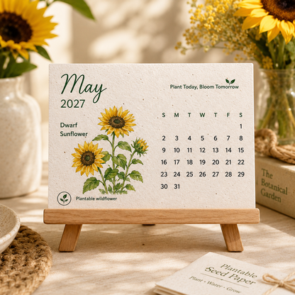 GrowBloom™ 2027 Plantable Seed Calendar – Eco-Friendly Seed Paper Calendar with 12 Monthly Designs