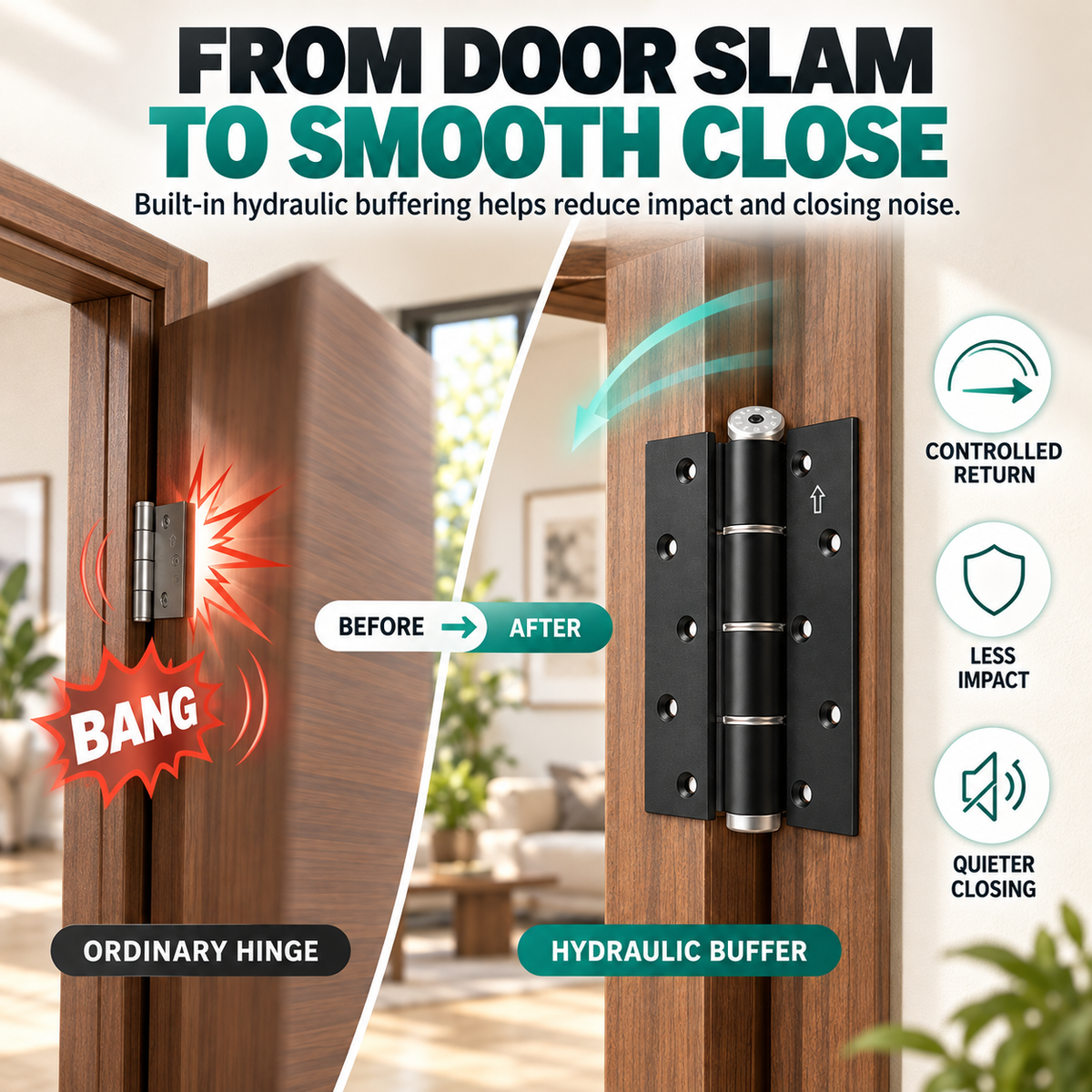 Hydraulic Self-Closing Door Hinge Set – Adjustable Soft Close & 90° Hold-Open