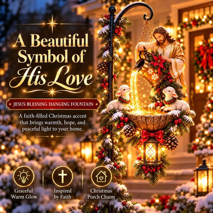 ✝️ Jesus Blessing Lighted Hanging FountainTM – Christian Christmas Garden Decor